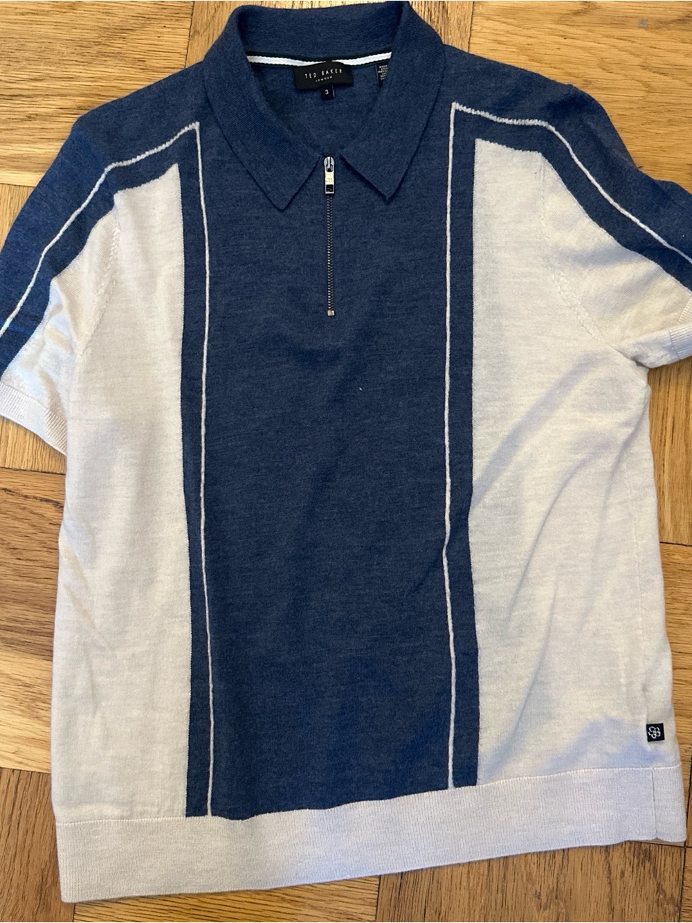 Ted Baker Blue and White Zip Polo Shirt